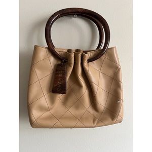 Chanel Beige Leather Tortoise Handle Bag 2000-2002